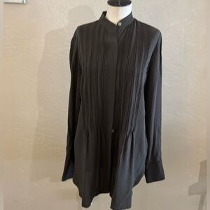 DKNY Brown Pleated Long Sleeve Blouse Sz 8